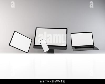 Realistische Mockup von mehreren Responsive Geräte 3D Illustration auf isoliert Hintergrund Stockfoto
