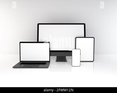 Realistische Mockup von mehreren Responsive Geräte 3D Illustration auf isoliert Hintergrund Stockfoto