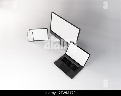 Realistische Mockup von mehreren Responsive Geräte 3D Illustration auf isoliert Hintergrund Stockfoto
