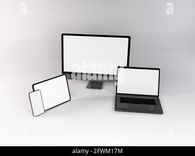 Realistische Mockup von mehreren Responsive Geräte 3D Illustration auf isoliert Hintergrund Stockfoto