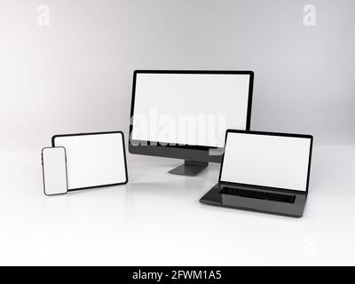 Realistische Mockup von mehreren Responsive Geräte 3D Illustration auf isoliert Hintergrund Stockfoto