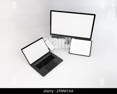 Realistische Mockup von mehreren Responsive Geräte 3D Illustration auf isoliert Hintergrund Stockfoto