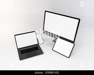 Realistische Mockup von mehreren Responsive Geräte 3D Illustration auf isoliert Hintergrund Stockfoto