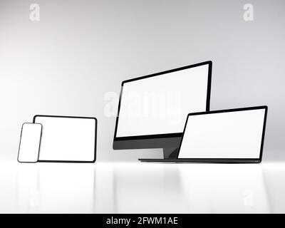 Realistische Mockup von mehreren Responsive Geräte 3D Illustration auf isoliert Hintergrund Stockfoto
