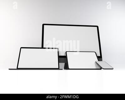 Realistische Mockup von mehreren Responsive Geräte 3D Illustration auf isoliert Hintergrund Stockfoto