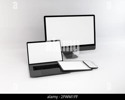 Realistische Mockup von mehreren Responsive Geräte 3D Illustration auf isoliert Hintergrund Stockfoto