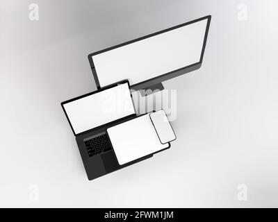 Realistische Mockup von mehreren Responsive Geräte 3D Illustration auf isoliert Hintergrund Stockfoto
