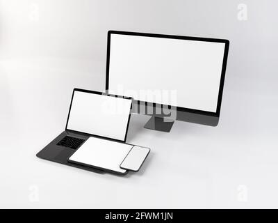 Realistische Mockup von mehreren Responsive Geräte 3D Illustration auf isoliert Hintergrund Stockfoto