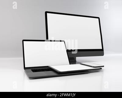 Realistische Mockup von mehreren Responsive Geräte 3D Illustration auf isoliert Hintergrund Stockfoto