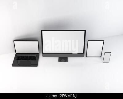 Realistische Mockup von mehreren Responsive Geräte 3D Illustration auf isoliert Hintergrund Stockfoto