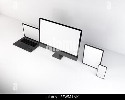 Realistische Mockup von mehreren Responsive Geräte 3D Illustration auf isoliert Hintergrund Stockfoto