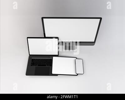 Realistische Mockup von mehreren Responsive Geräte 3D Illustration auf isoliert Hintergrund Stockfoto