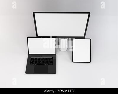 Realistische Mockup von mehreren Responsive Geräte 3D Illustration auf isoliert Hintergrund Stockfoto