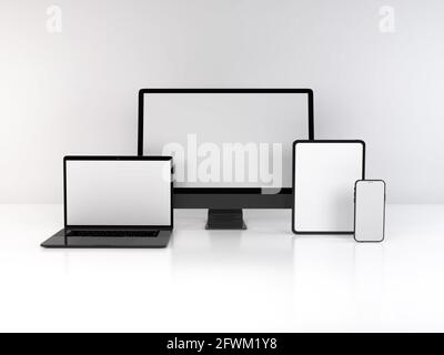 Realistische Mockup von mehreren Responsive Geräte 3D Illustration auf isoliert Hintergrund Stockfoto