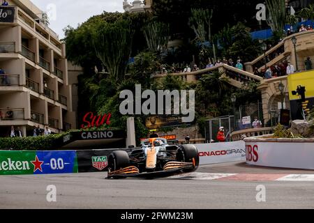 Monaco, Monaco. Mai 2021. 04 NORRIS Lando (gbr), McLaren MCL35M, Aktion während der Formel-1-Weltmeisterschaft 2021, großer Preis von Monaco vom 20. Bis 23. Mai in Monaco - Foto DPPI Stockfoto