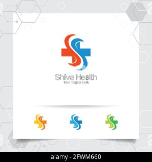 Plus Symbol für medizinisches Gesundheitslogo Vektor-Design mit Konzept des Buchstabens S Symbol Illustration für Krankenhaus, Gesundheitsklinik und Medizin. Stock Vektor