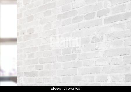 Leere weiße Backsteinwand im Büroinneren für Logo-Branding Präsentation Stockfoto