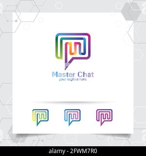 Chat Logo Design Vektor Konzept der Buchstabe m und bunten Stil. Media-Chat-Logo-Vektor für App, Kommunikation und Community. Stock Vektor