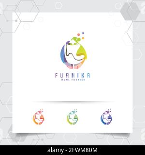 Möbel Logo Design Vektor mit einem negativen Raum Stuhl Sofa Symbol Illustration für Wohnmöbel, Innenarchitektur und Galerie. Stock Vektor