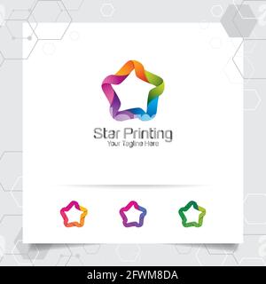 Star Logo Design-Konzept der verbundenen Schleife Symbol, bunte Stern Vektor-Logo für den Druck, Studio und Technologie verwendet. Stock Vektor