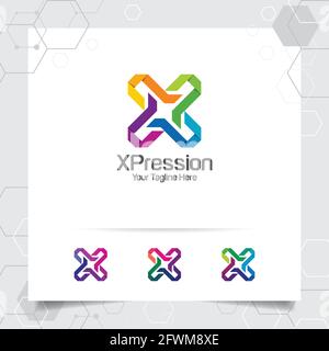 Letter X Logo Design-Vektor mit Konzept der Cross-Symbol-Symbol und bunten modernen Stil für Technologie, Software, Studio, App und Business. Stock Vektor