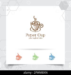Kaffee-Logo Tasse und Tasse Vektor-Design mit Konzept der Vintage Retro-Farbe. Stock Vektor
