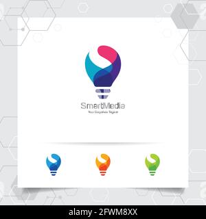 Glühbirne Logo smart Idee Design Konzept der Buchstabe S Symbol und bunte Lampe Vektor-Symbol. Smart Idea Logo für Studio, Professional und Agentur. Stock Vektor