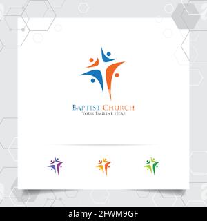 Christliches Kreuz-Logo-Design mit dem Konzept des religiösen Symbols. Kreuzvektorikon für Kirche, Taufe, Stock Vektor