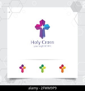 Christliches Kreuz-Logo-Design mit dem Konzept des religiösen Symbols. Kreuzvektorikon für Kirche, Taufe, Stock Vektor