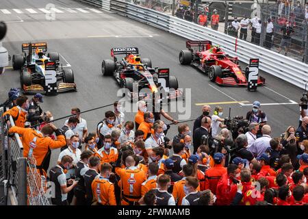 Monaco, Monaco. Mai 2021. 33 VERSTAPPEN Max (nld), Red Bull Racing Honda RB16B, 04 NORRIS Lando (gbr), McLaren MCL35M, 55 SAINZ Carlos (Spa), Scuderia Ferrari SF21, Podium während der Formel-1-Weltmeisterschaft 2021, großer Preis von Monaco vom 20. Bis 23. Mai in Monaco - Foto Antonin Vincent/DPPI Quelle: DPPI Media/Alamy Live News Stockfoto