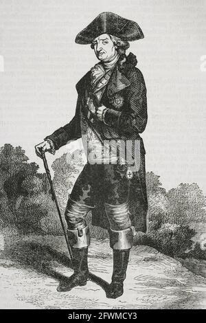 Karl IV. Von Spanien, genannt der Jäger (1748-1819). König von Spanien von 1788 bis 1808. Hochformat. Illustration von Cibera. Stich von Zarza. Historia General de España von Pater Mariana. Madrid, 1853. Stockfoto