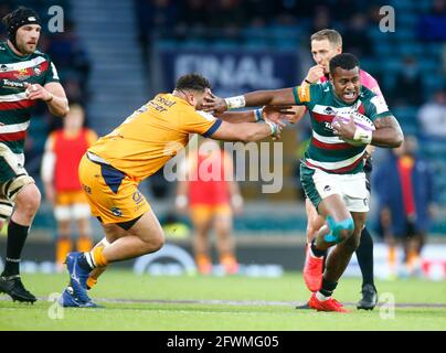 TWICKENHAM ENGLAND - MAI 21: Kini Murimurivalu von Leicester Tigers beim Challenge Cup Final Match zwischen Leicester Tigers und Montpellier, in Twic Stockfoto