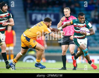 TWICKENHAM ENGLAND - MAI 21: Kini Murimurivalu von Leicester Tigers beim Challenge Cup Final Match zwischen Leicester Tigers und Montpellier, in Twic Stockfoto