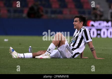 Bologna, Italien. Mai 2021. Paulo Dybala vom FC Juventus reagiert beim Fußballspiel der Serie A zwischen dem FC Bologna und dem FC Juventus im Renato Dall'Ara-Stadion in Bologna (Italien) am 19. Mai 2021. Foto Federico Tardito/Insidefoto Kredit: Insidefoto srl/Alamy Live News Stockfoto