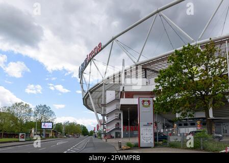 Leverkusen, Deutschland. Mai 2021. BayArena in Leverkusen, nordöstlicher Eingang. Kredit: SPP Sport Pressefoto. /Alamy Live News Stockfoto