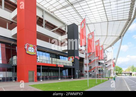 Leverkusen, Deutschland. Mai 2021. Blick auf den Servicepunkt Ost bei der BayArena, Leverkusen. Kredit: SPP Sport Pressefoto. /Alamy Live News Stockfoto