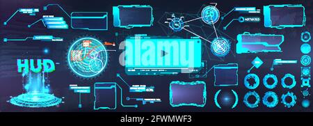 Sci-Fi HUD UI-Elemente für Business Mobile App Futuristische Benutzeroberfläche UI, UX, HUD. Virtuelle Grafik berühren Head-Up-Display. Digital Box - Rahmen Stock Vektor