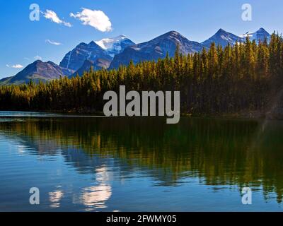 Herbert Lake mit Bow Range im Hintergrund, Columbia Icefields Parkway, Banff National Park, Alberta, Kanada Stockfoto