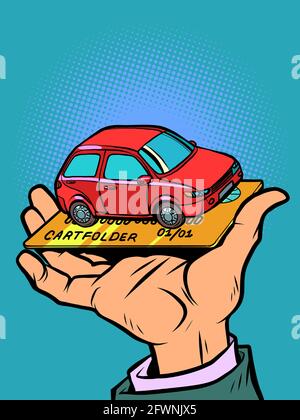 Eine Bankkreditkarte für den Kauf eines Autos. Autovermietung Stock Vektor