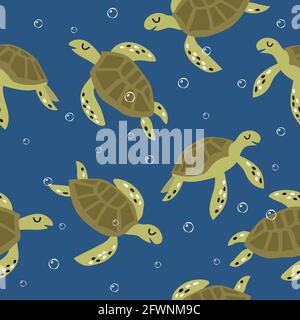 Kindliches Nahtloses Muster mit niedlichen Schildkröten. Kreative Textur für Stoff und Textil Stock Vektor