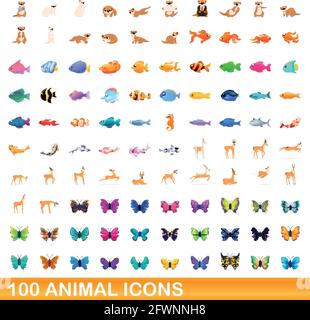 100 Tier Icons einstellen. Cartoon Abbildung: 100 Tier icons Vektor auf weißem Hintergrund einstellen Stock Vektor