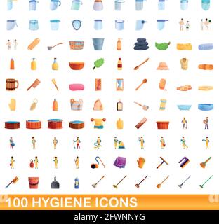 100 Hygienesymbole eingestellt. Cartoon-Illustration von 100 Hygiene-Symbole Vektor-Set isoliert auf weißem Hintergrund Stock Vektor