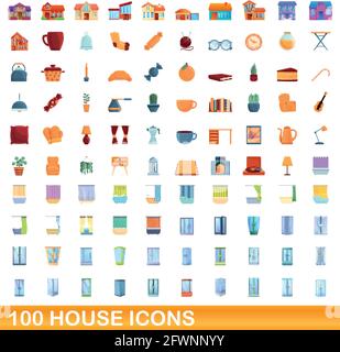 100 Haus-Icons gesetzt. Cartoon-Illustration von 100 Haus Symbole Vektor-Set isoliert auf weißem Hintergrund Stock Vektor