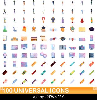 100 universelle Symbole gesetzt. Cartoon Illustration von 100 universelle Symbole Vektor auf weißem Hintergrund einstellen Stock Vektor