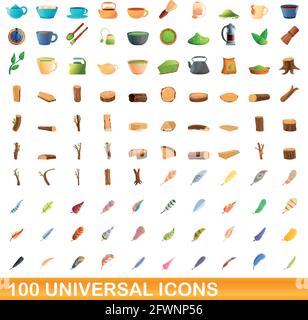 100 universelle Symbole gesetzt. Cartoon Illustration von 100 universelle Symbole Vektor auf weißem Hintergrund einstellen Stock Vektor