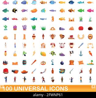 100 universelle Symbole gesetzt. Cartoon Illustration von 100 universelle Symbole Vektor auf weißem Hintergrund einstellen Stock Vektor