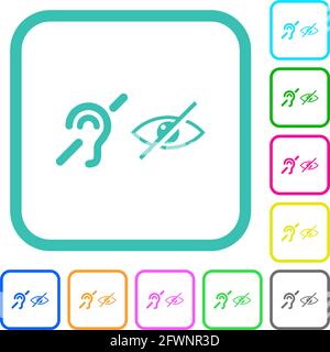Symbole für Hör- und Sehbeeinträchtigung flache Symbole in lebendigen Farben Gebogene Ränder auf weißem Hintergrund Stock Vektor