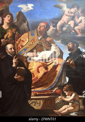 Der Heilige Gregor der große mit den Jesuiten-Heiligen des italienischen Barockmalers Guercino in der National Gallery, London, Großbritannien Stockfoto
