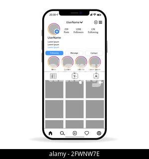 Vinnytsia, Ukraine - 23. Mai 2021: Instagram-Modell, Hauptkonto-Seite. Vorlage für soziale Medien und soziale Netzwerke anzeigen. Redaktionelle Vektorgrafik Stock Vektor