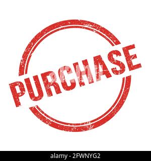 KAUFTEXT auf rotem grungy vintage runder Stempel geschrieben. Stockfoto